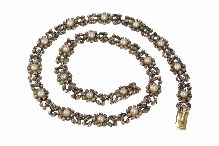 Collier Élégance victorienne : un tour de cou en diamants et perles d'une grâce intemporelle 58 Facettes 24086-0162