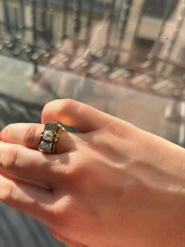 Ring Tank yellow gold knot, white gold, platinum and diamonds