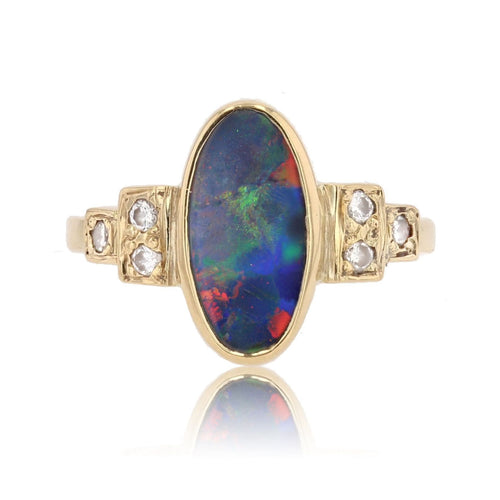 Bague 50 Bague opale et diamants or jaune 58 Facettes 25-087