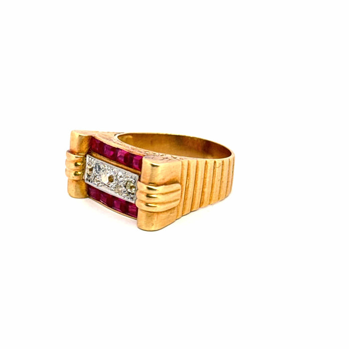 Bague 61 Bague Tank Or Jaune Rubis & Diamant 58 Facettes 104-GS38443