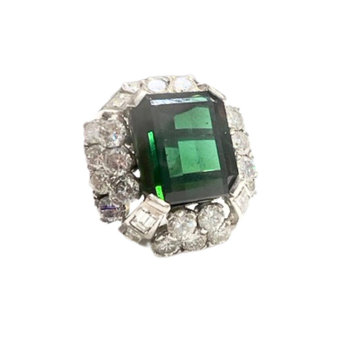 Gouden ring met diamanten en groene toermalijn