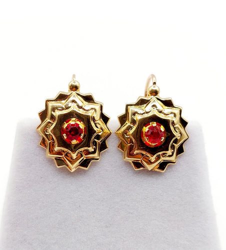 Dormeuses or rose, étoile et pierres rouges (circa 1900) 58 Facettes A05839