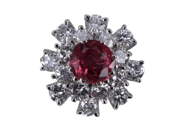 Bague 52 White gold ruby diamond Flower ring 58 Facettes BA 47