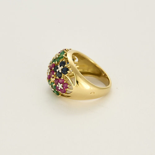 Bague 54 Bague cocktail en or jaune , rubis, saphirs et émeraudes. Style Tutti frutti. 58 Facettes SBR2071