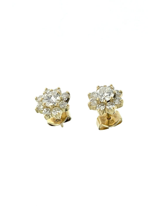 Pendientes florales en oro amarillo con diamantes con certificación HRD