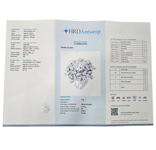 Bague 52 Bague en or blanc sertie d'un diamant naturel taille ancienne de 2,60 carats, certifié HRD. 58 Facettes E33