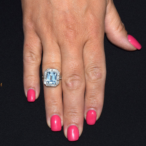 Bague 55 BAGUE EN OR BLANC 18 KT - AIGUE-MARINE ET DIAMANTS - ART DÉCO' 58 Facettes