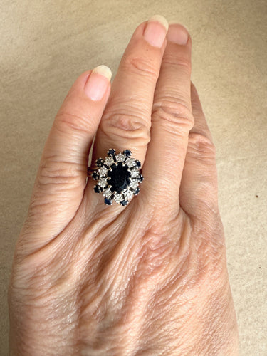 Bague 53 Bague pompadour vintage or, saphir et diamant 58 Facettes