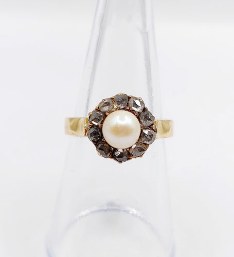 Bague 56 Bague marguerite antique or rose 18k perle et diamants taille roses (circa 1900) 58 Facettes A06199