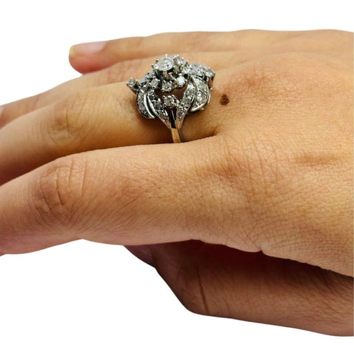 Bague 53 Bague rétro Cluster en or blanc des années 1940, diamant naturel de 1,52 ct 58 Facettes E12