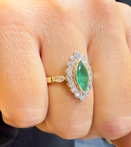 Bague 52.5 Bague marquise vintage en or et platine avec pierres précieuses 58 Facettes