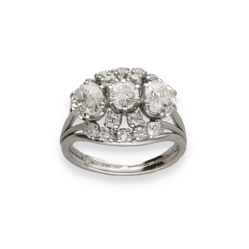 Bague 54 Bague en or gris 18K avec 2,50 ct de diamants taille ancienne - Vers 1950 - Taille 54 58 Facettes FB10703