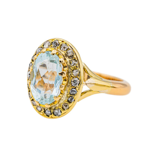 Bague 47 Bague Pompadour Or jaune Aigue marine, Diamant 58 Facettes 3447714CN