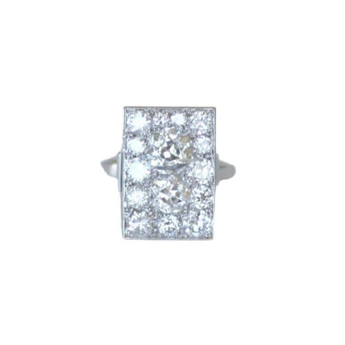 Bague 50.25 Bague Rectangulaire Art Déco en Platine et Diamants 58 Facettes