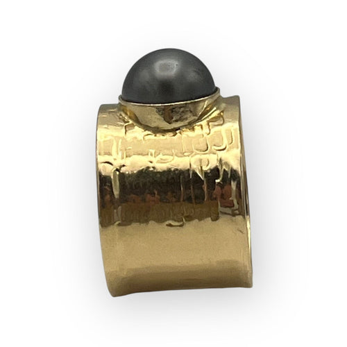 Bague 55 Bague martelée or jaune, perle de Tahiti 58 Facettes 149058232