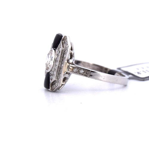 Bague 54 Bague Art déco en platine avec onyx et diamants 58 Facettes