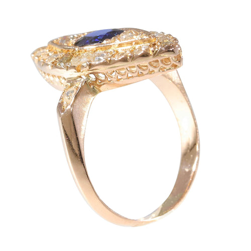 Bague 52 Bague vintage antique en forme de marquise avec diamant et saphir naturel 58 Facettes 23271-0290