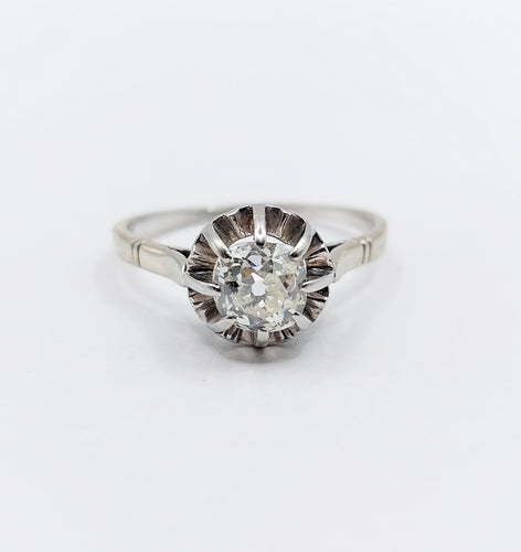 Anello 57 Anello Solitario Art Deco in oro bianco 18k e diamante 0,80 carati 58 Facettes A06619