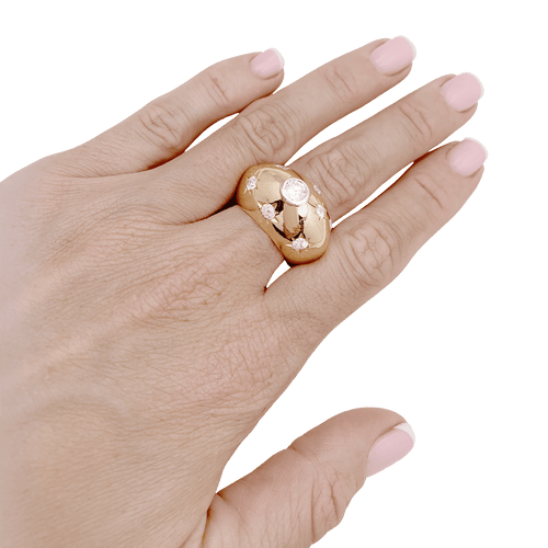 Bague 54 Bague bombée or rose et diamants. 58 Facettes 34688