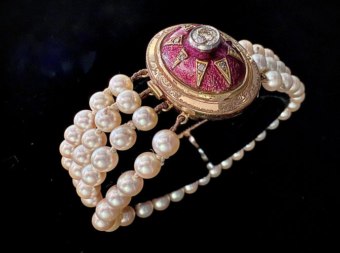 Bracelet Bracelet XIXème or et émail rouge, diamant de 0,80 carat 58 Facettes