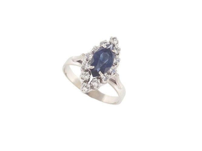 Bague 56 bague marquise en or blanc 18k sertie saphir 1.3ct & diamants 0.3ct 56 58 Facettes 266444