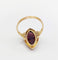 Bague marquise antique en or 18k, verre violet et perles