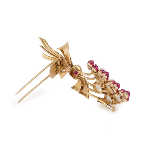Broche Broche Rétro Bouquet pierres de lune et pierres rouges 58 Facettes BRO40