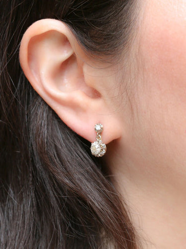 Boucles d'oreilles Dormeuses or diamants coussin taille ancienne 1,5 ct 58 Facettes J273