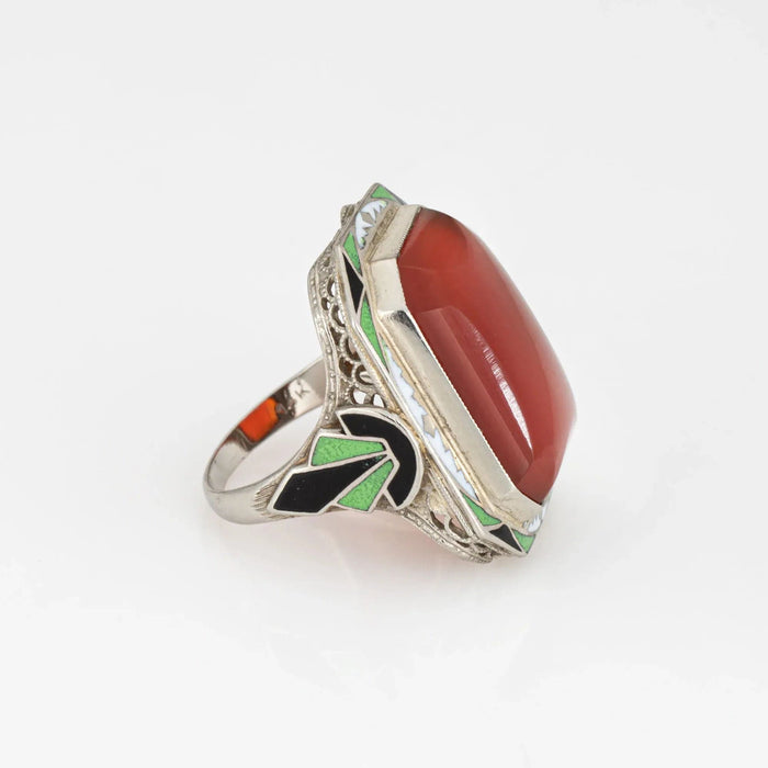 Bague 50 Vintage Art Déco carnelian enamel ring 58 Facettes G13573