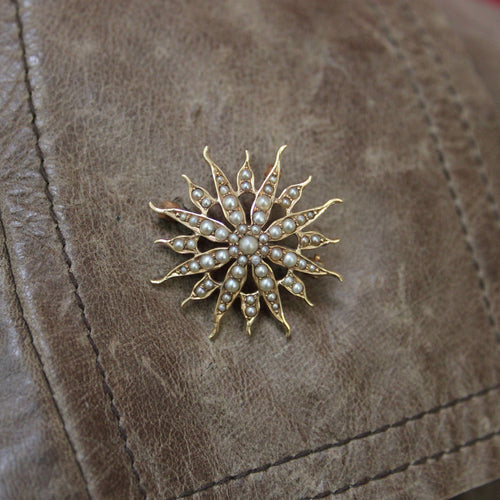 Pendentif Broche pendentif en forme d'étoile en or jaune et perles de style victorien 58 Facettes