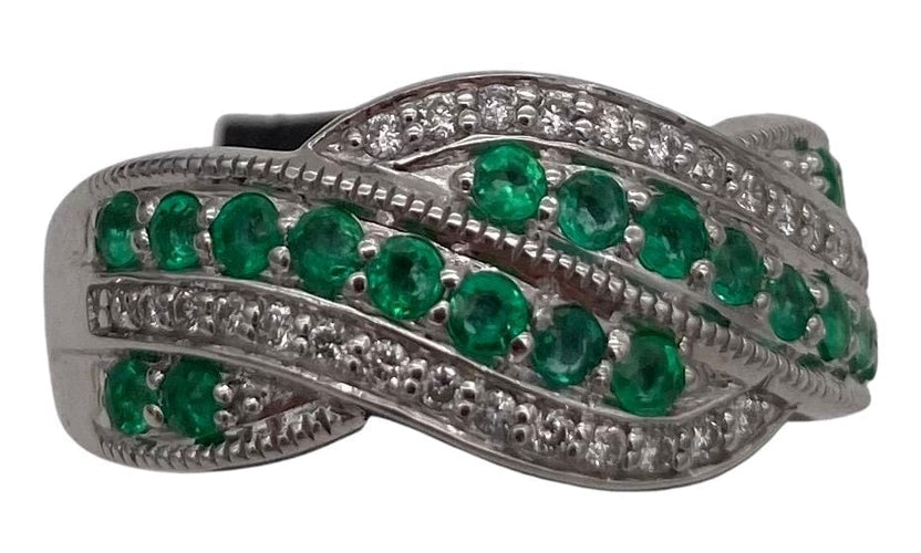 Bague 48 Bague Or Blanc, Emeraudes & Diamants 58 Facettes