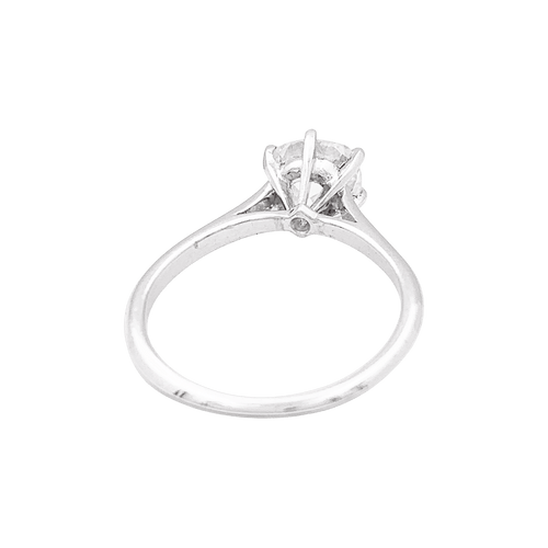 Bague 53 Solitaire platine, or blanc 750/000, diamant coussin taille ancienne. 58 Facettes 34656