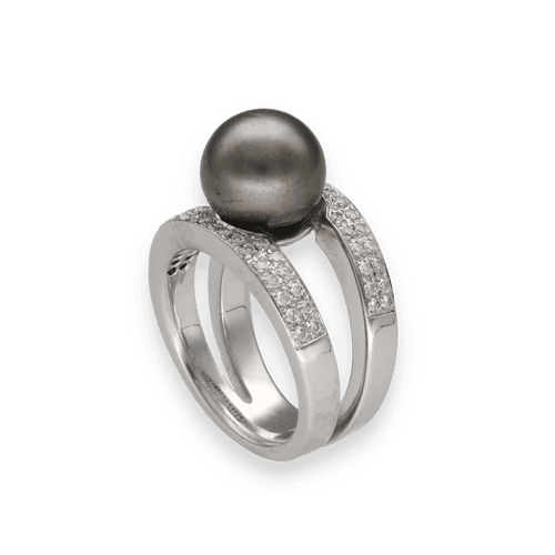 Bague 53 Bague en or gris 18K avec perle grise et 0,60 ct de diamants G-VS – Vers 2000 – Taille 53 58 Facettes