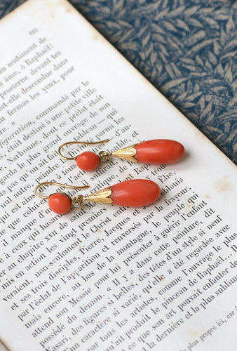 Boucles d'oreilles Boucles d'Oreilles Anciennes Goutte Corail et Diamant 58 Facettes