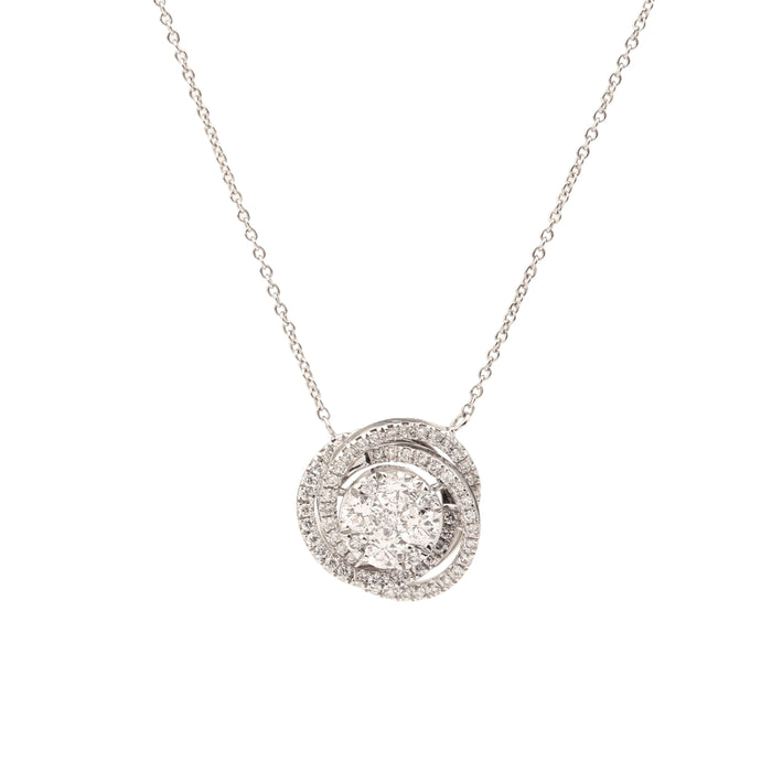 White gold diamond swirl necklace