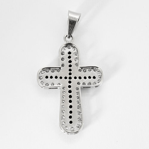 Pendentif Pendentif Croix en Or Blanc, diamants noirs et blancs 58 Facettes B240810
