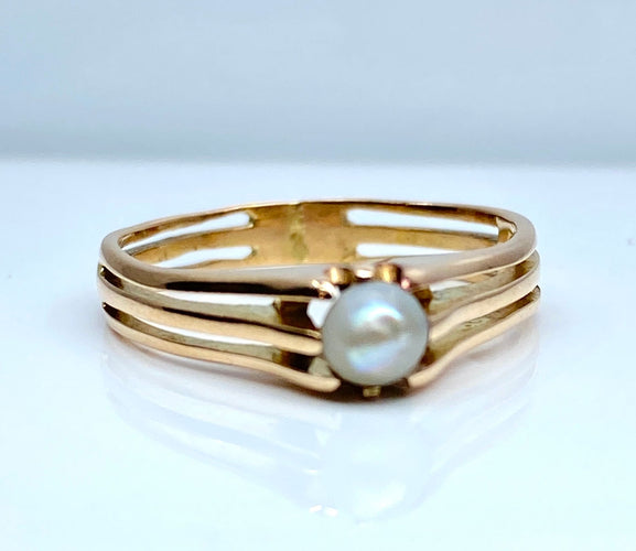 1900'ler civarı ince inci pembe altın yüzük 