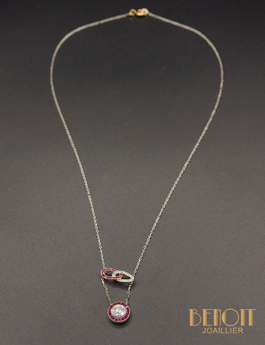 Collier Collier pendentif Art Déco diamant, rubis calibrés 58 Facettes A10447