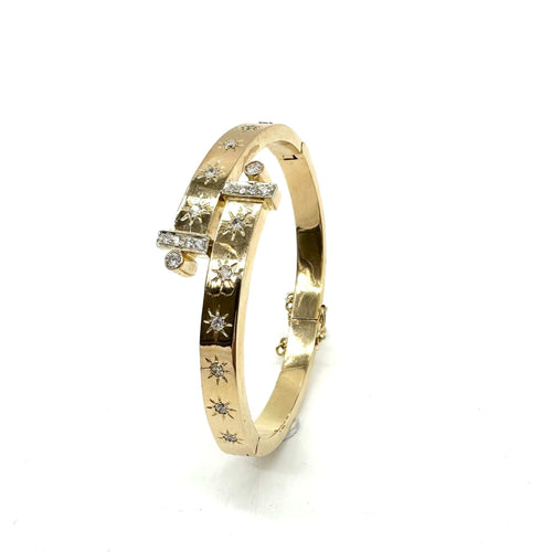 Bracelet jonc ouvrant or jaune et diamants 58 Facettes Z1351789