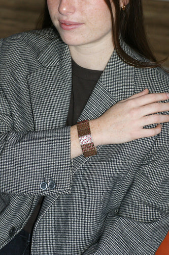 Bracelet Bracelet Ruban Art Déco, Rubis sur Or Rose et Argent 58 Facettes