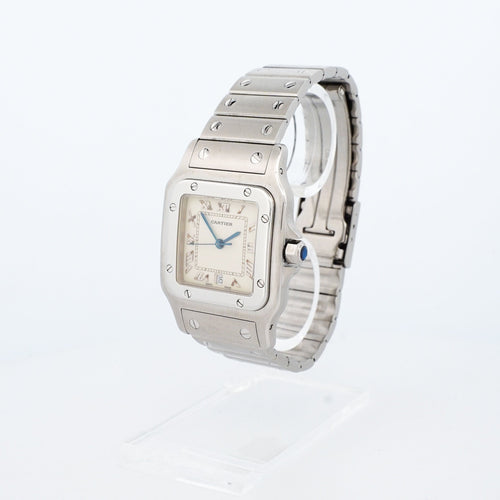 Montre Cartier - Montre Santos Galbée cadran ivoire chiffres romains bracelet acier 58 Facettes