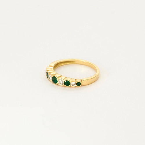 Bague 52 Demi-Alliance or jaune, émeraudes et diamants 58 Facettes ROD3421