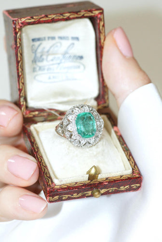 Bague 50 Bague Dôme Style Art Déco Émeraude et Diamants 58 Facettes