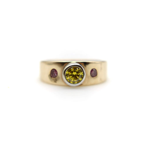 Bague Bague MWM Goldsmithing en or 14 carats sertie de diamants jaunes et roses fantaisie 58 Facettes