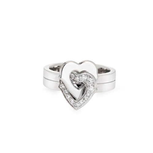 Bague 47 CARTIER - Bague Double Coeur Diamants Band Estate Or Blanc 58 Facettes G7635
