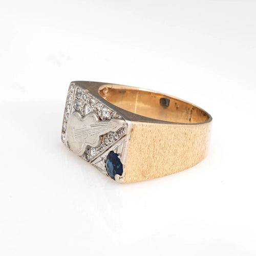 Bague 59 Bague de guitare vintage 2 or des années 70. Diamant, Saphir Chevalière Estate 58 Facettes G13195