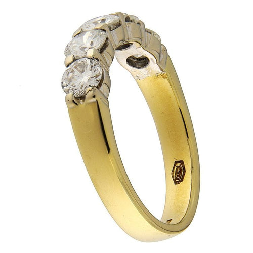 Gullring i gult og hvitt gull med 5 briljantslipte diamanter, 1,54 ct 