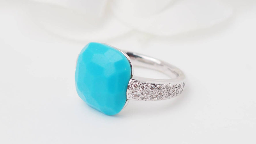 Bague 48 Bague Pomellato Capri en or blanc, Turquoise et diamants 58 Facettes 32770