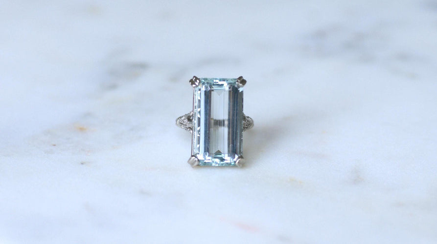 Bague 53 Bague Cocktail Art Déco platine, aigue-marine & diamants 58 Facettes