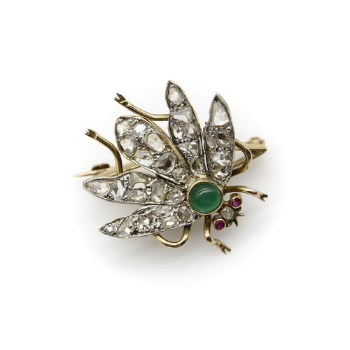 Broche Broche victorienne en or avec diamants taille rose et insecte tremblant 58 Facettes A2001O